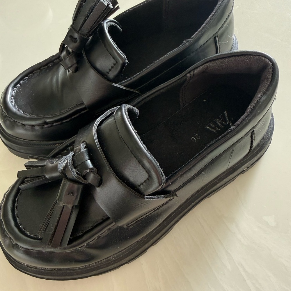Zara Kids Black Moccasin Shoes with Tassels